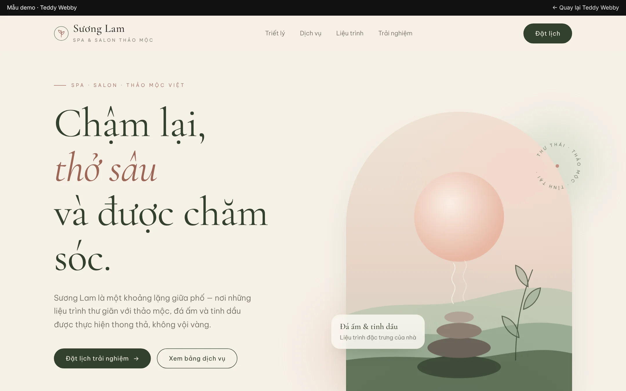 Landing page mẫu cho spa do Teddy Webby thiết kế
